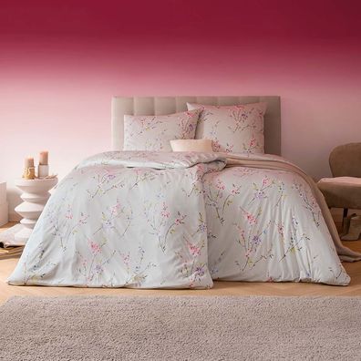 Estella Mako Jersey Bettwäsche 135x200 Elsa silber Blumen Kirschblüte 6276-820