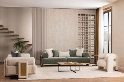 Weiß-Graue Wohnzimmer Sitzgarnitur Luxuriöse 3-Sitzer Couchen Sessel 3Tlg