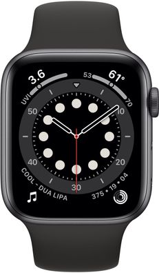 Apple Watch Series 6 GPS 44mm Aluminium Space Gray Sportband Black - Sehr Gut