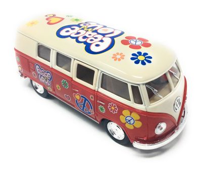 Modellauto T1 Bus Peace and Love 1962 rot / beige Rückziehmotor