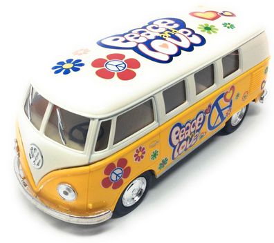 Bus T1 Peace and Love gelb / beige Modellauto Rückziehmotor