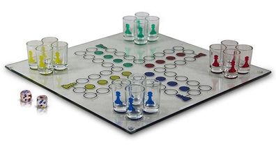 Glas-Trinkspiel Drinking Ludo mit 16 Gläsern + 2 Würfeln