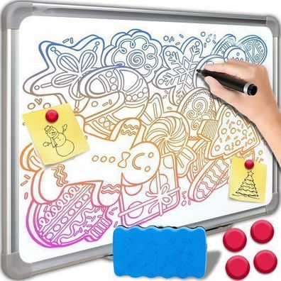 Magnetisches Whiteboard 60x45 cm Memoboard Pinnwand Zubehör Schwamm weiß Retoo