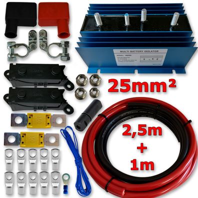 Isolatorset 6-36V / 120A mit Kompensationsdiode inkl. 3,5m Kabelsatz 25mm²