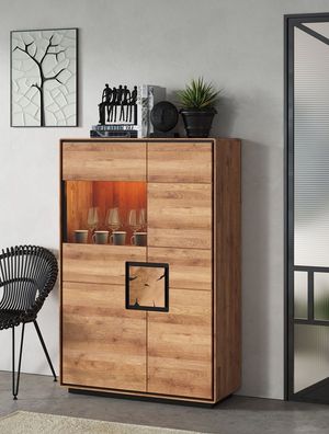 Highboard 100x151cm "Zarah" Wildeiche geölt Glas links