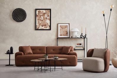 Braun Wohnzimmer Set Exklusive Sofagarnitur 3 + 1 Sitzer Neuheit 2Tlg