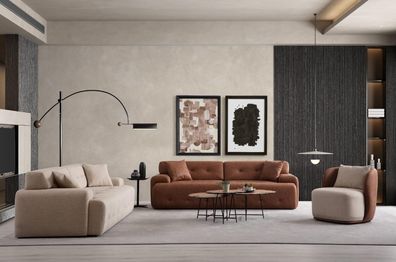Exklusive 3Tlg. Wohnzimmer Set Designer Sofagarnitur 3 + 3 + 1 Sitzer Neuheit
