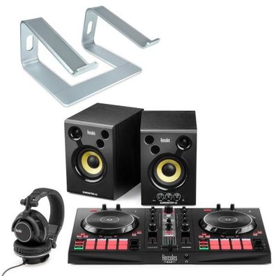 Hercules DJ Essentials Kit DJ-Set mit Laptopständer Silberfarben