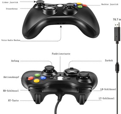 Controller für Xbox 360, kabelgebundener Joystick, ideal für Gaming