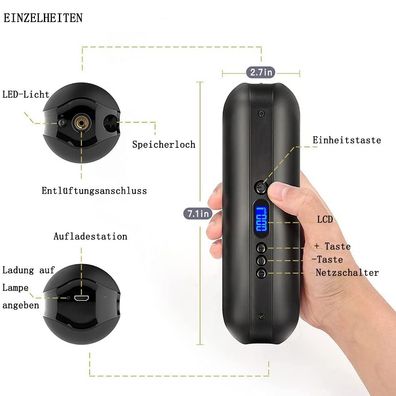 Luftpumpe I50PSI, elektrischer Kompressor, tragbar, Fahrradpumpe, Mini Reifenpumpe,