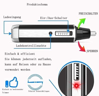 Nasenhaartrimmer und Nasenhaarschneider, Herren-Nasentrimmer, USB-geladen, 4-in-1