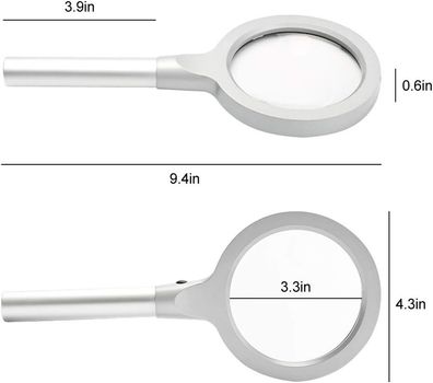 Beleuchtete Lupe, 5X/10X, 2 LED, Große Lupe, Aluminiumlegierung