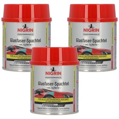 3x Nigrin 2K GlasfaserSpachtel mit Härter 750g AutoSpachtel ReparaturSpachtel