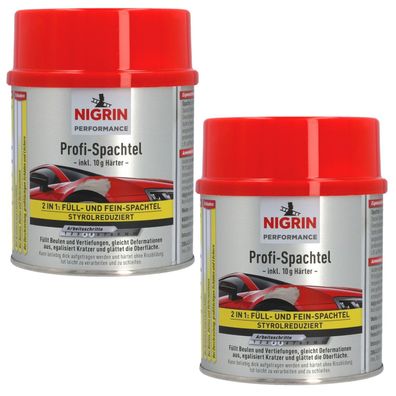 2x Nigrin 2K Profi Spachtel + Härter 1kg Fein FüllSpachtel ReparaturSpachtel