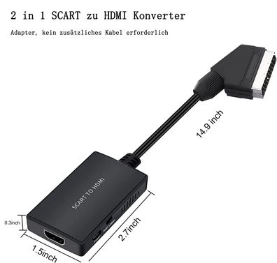 SCART auf HDMI Konverter, Video und Audio Wandler, HD 1080P, ideal für alte Geräte