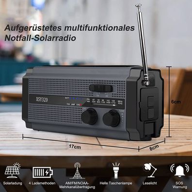 Solar Radio AM/FM, Kurbelradio, LED Taschenlampe