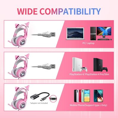 G951 Pink Gaming-Headset, USB-Gaming-Headset für PC, PS4, PS5 und Laptop