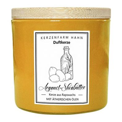 Duftkerze im Glas, Arganöl-Sheabutter, 100% pflanzliches Rapswachs, Kerzenfarm HAHN,