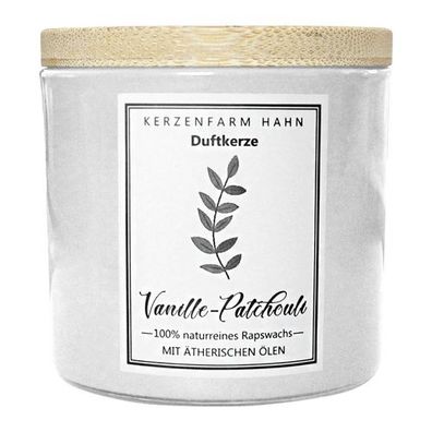 Duftkerze im Glas, Vanille-Patchouli, 100% pflanzliches Rapswachs, Kerzenfarm HAHN, m