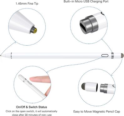 Aktiver Stylus-Pen für Touchscreen, wiederaufladbarer Tablet-Stift, ideal für Zeichn