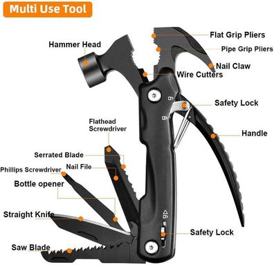 Multifunktionshammer - 15 in 1 Multitool aus Survival Kit, Edelstahl Tragbar