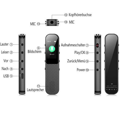 64GB Digitales Diktiergerät, sprachaktiviert, kompakt und leistungsfähig