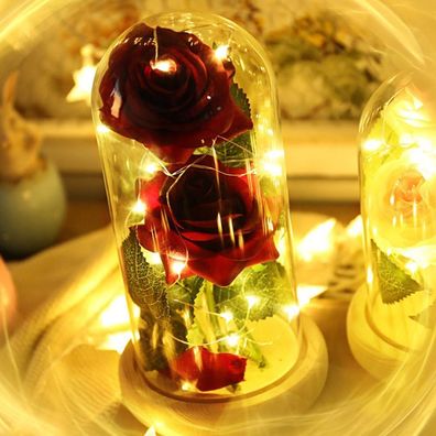 Muttertagsgeschenk, Ewige Rosenflasche, Kunstblume, LED Licht, Glaskuppel