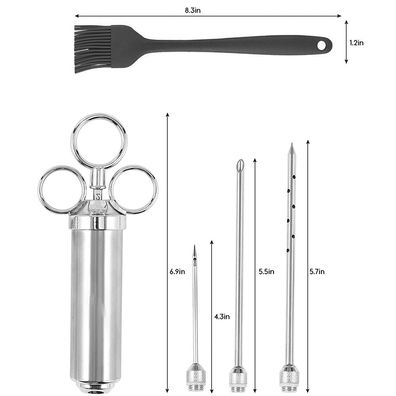 Edelstahl Fleischspritze, 3 Nadeln, Reiseetui, BBQ