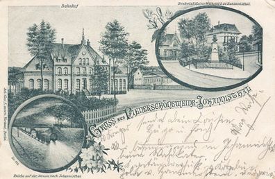 Gruss aus Niederschöneweide-Johannisthal Bahnhof Berlin Litho Postkarte AK 1899