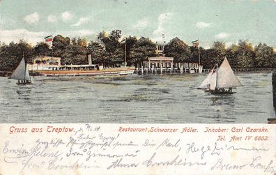 Treptow Restaurant Schwarze Adler Postkarte 1908