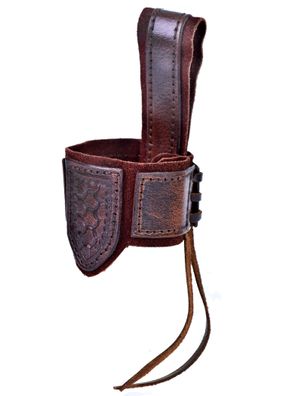 Leder Hornhalter für Trinkhorn, mit Prägung und Wildleder, dunkelbraun