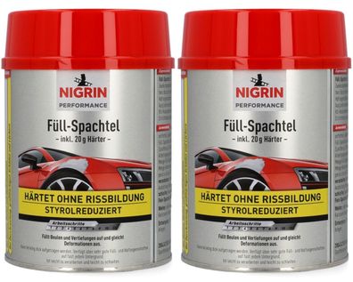 2x Nigrin 2K FüllSpachtel + Härter 2kg ReparaturSpachtel SpachtelMasse Füller