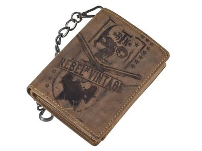 Geldbörse Leder 10x12cm mit Kette Rebel Skull "Vintage" antikbraun