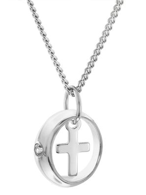 trendor Schmuck Taufring-Anhänger mit Kreuz Weißgold 333/8K mit Silber-Halskette 680