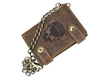 Geldbörse Leder 10x12cm mit Kette Skull "Vintage" antikbraun