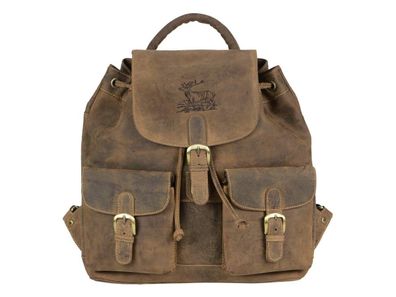 Rucksack Leder 38x40cm mit Hirsch "Vintage" antikbraun