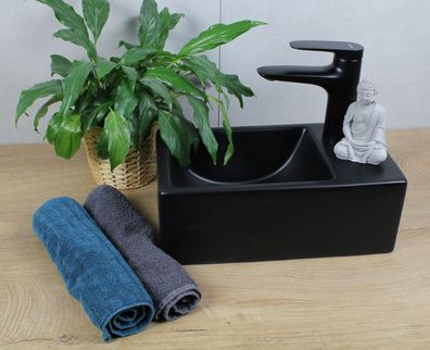 HAGO® Keramik Waschbecken eckig 355x205x125 schwarz matt ohne Überlauf Aufsatz