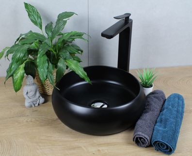 HAGO® Keramik Waschbecken rund Ø 350 x 120 schwarz matt ohne Überlauf Aufsatz