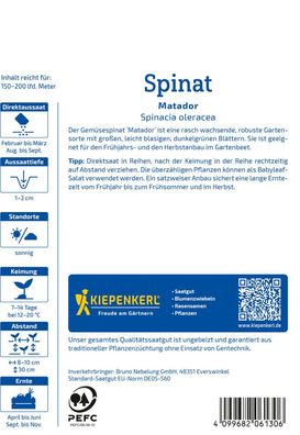 Spinat Matador Vorteilspackung, großblättriger Gemüsespinat - Frühjahrs- und