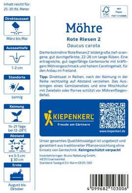 Möhre Rote Riesen 2, Herbst- u Lagermöhre - hoher Carotin-Gehalt