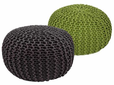 Sitzhocker Pouf SET 2 Stück H 37 cm Strickhocker Grobstrick-Optik schwarz grün