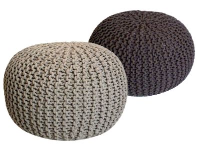 Sitzhocker Pouf SET 2 Stück Ø 55 cm H 37 cm Strickhocker Grobstrick-Optik braun