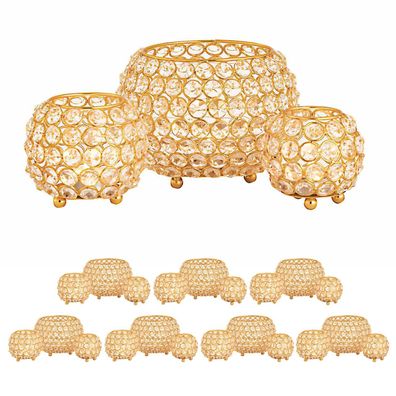 Kerzenhalter 24-teilig Set 3 x 8 VE Teelichthalter Crystal gold Vintage Kris