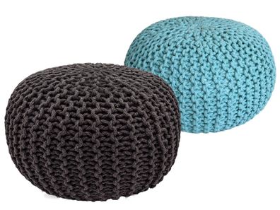 Sitzhocker Pouf SET 2 Stück Ø 55 cm H 37 cm Strickhocker Grobstrick schwarz blau