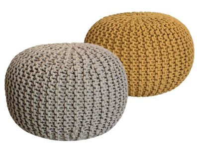 Sitzhocker Pouf SET 2 Stück Ø 55 cm H 37 cm Strickhocker Grobstrick-Optik nachhaltig