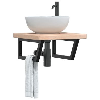 vidaXL Waschtischplatte mit Halterung Stahl und Massivholz Eiche