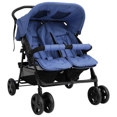 vidaXL Zwillingskinderwagen Marineblau Stahl