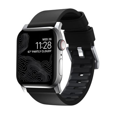 Nomad Active Leather Band Pro Armband Connector Silver für Watch 42/44/45mm - Schwarz