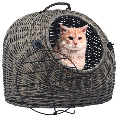 vidaXL Katzen-Transportkorb Grau 60x45x45 cm Natürliche Weide