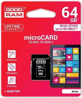 Goodram 64GB MicroSD-Karte CL10 UHS-I + Adapter